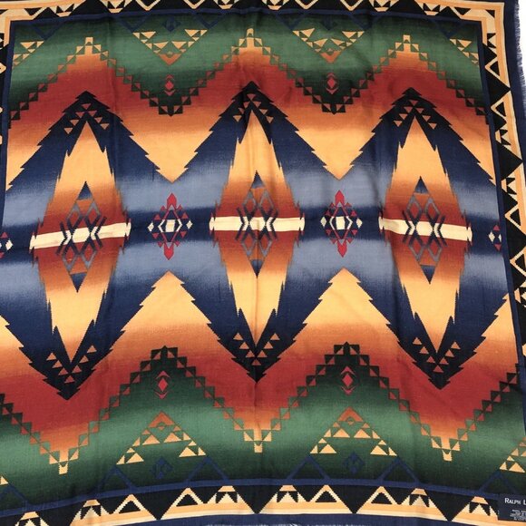Vintage Ralph Lauren Wool Aztec Southwest Native Print Square Scarf Japan - Picture 10 of 13